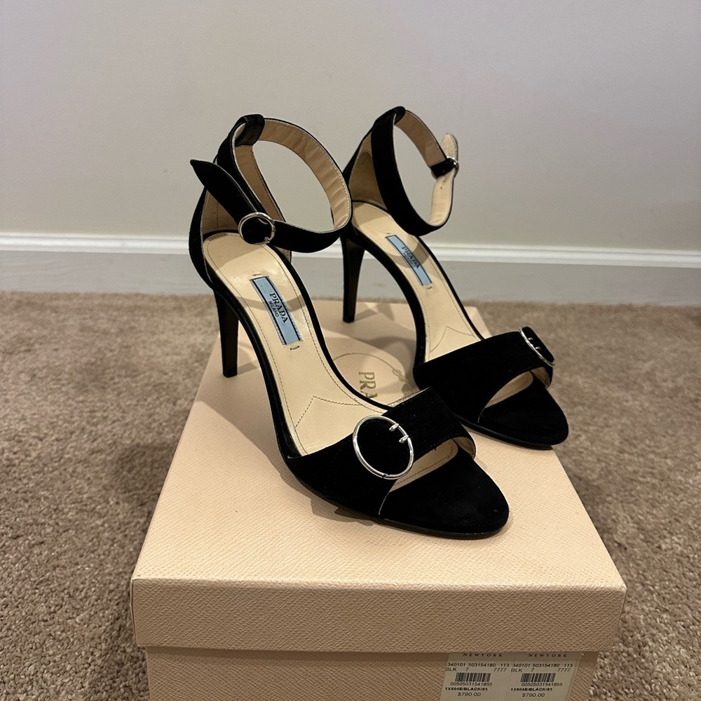 Prada Suede Heels - Camoscio Nero - Black Size 7